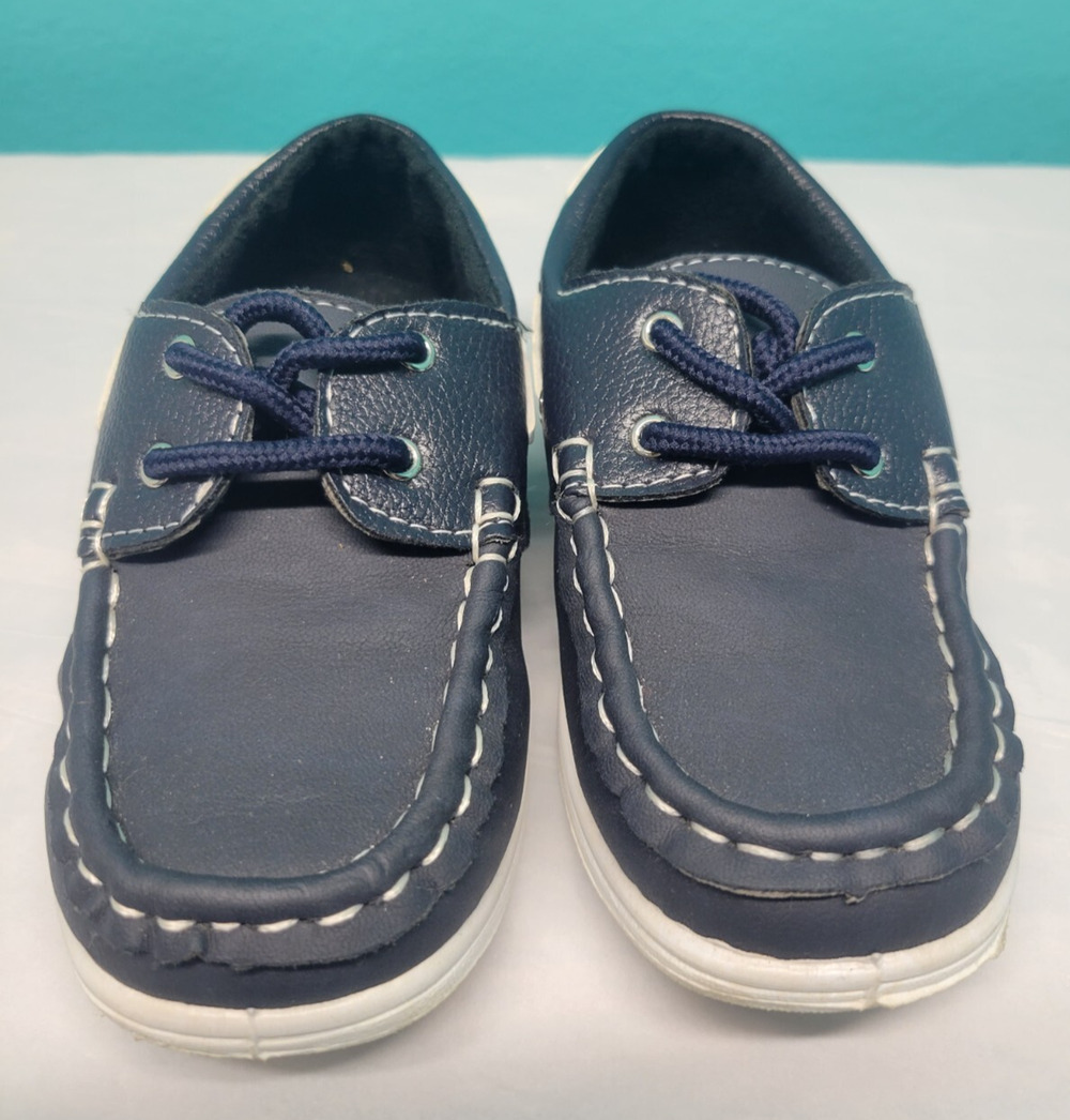 CoXist Toddler Boys Boat Shoes Navy Lace Up Front Flat Heel Cushioned Sz 7